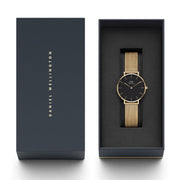  Shop Authentic Daniel Wellington Classic Petite Black Dial Gold Mesh Bracelet Watch For Women - DW00100347 - Luxxuri