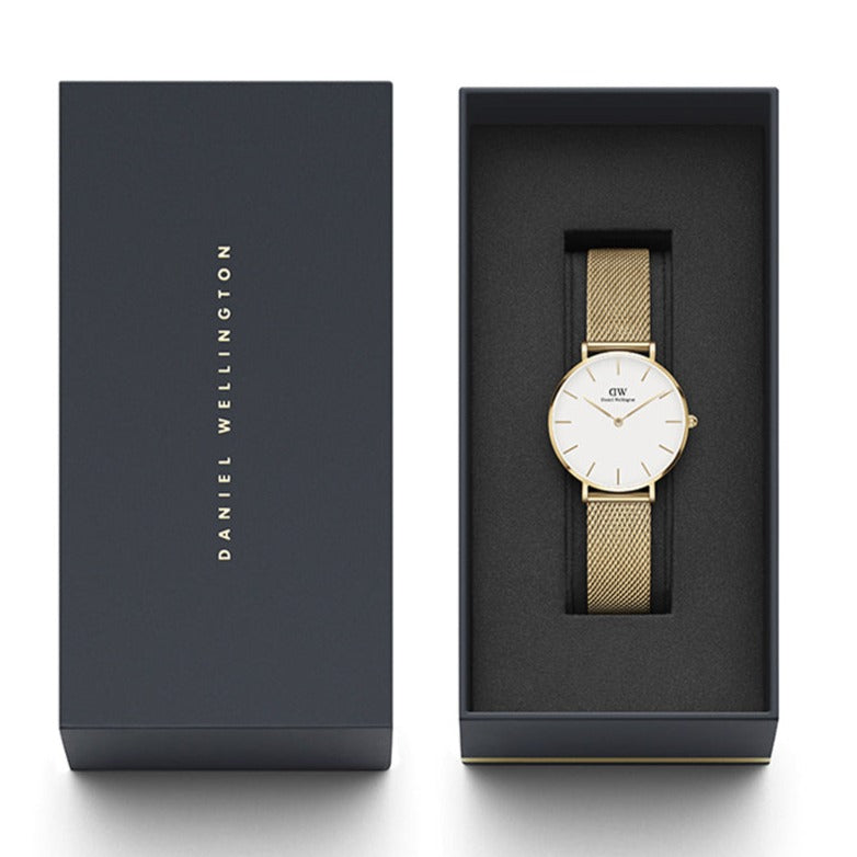  Shop Authentic Daniel Wellington Classic Petite White Dial Gold Mesh Bracelet Watch For Women - DW00100348 - Luxxuri