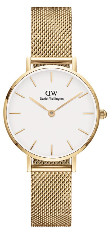  Shop Authentic Daniel Wellington Classic Petite Evergold White Dial Gold Mesh Bracelet Watch For Women - DW00100350 - Luxxuri