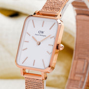  Shop Authentic Daniel Wellington Quadro Melrose White Dial Gold Mesh Strap Watch For Women - DW00100431 - Luxxuri