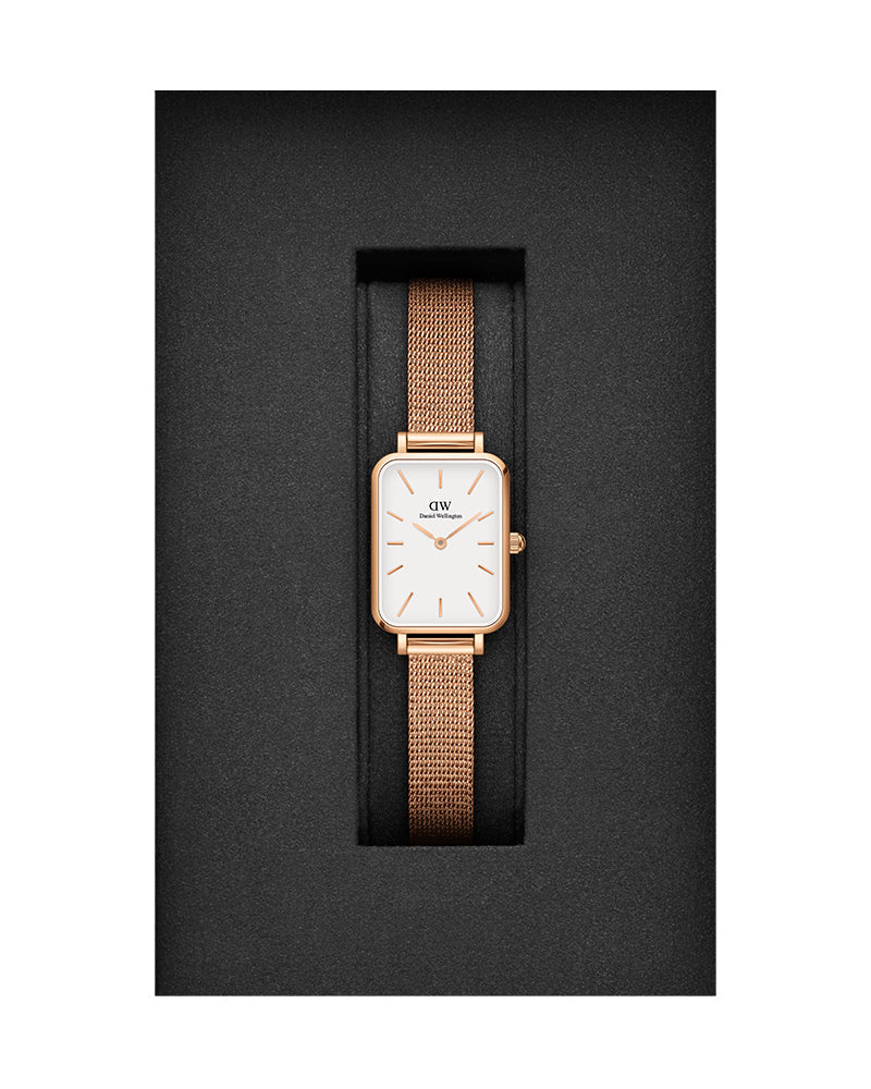 Shop Authentic Daniel Wellington Quadro Melrose White Dial Gold Mesh Strap Watch For Women - DW00100431 - Luxxuri