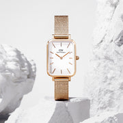  Shop Authentic Daniel Wellington Quadro Melrose White Dial Gold Mesh Strap Watch For Women - DW00100431 - Luxxuri