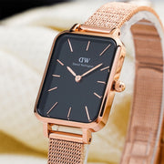  Shop Authentic Daniel Wellington Quadro Melrose Black Dial Rose Gold Mesh Bracelet Watch For Women - DW00100432 - Luxxuri