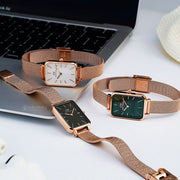  Shop Authentic Daniel Wellington Quadro Melrose Green Dial Rose Gold Mesh Strap Watch For Women - DW00100437 - Luxxuri