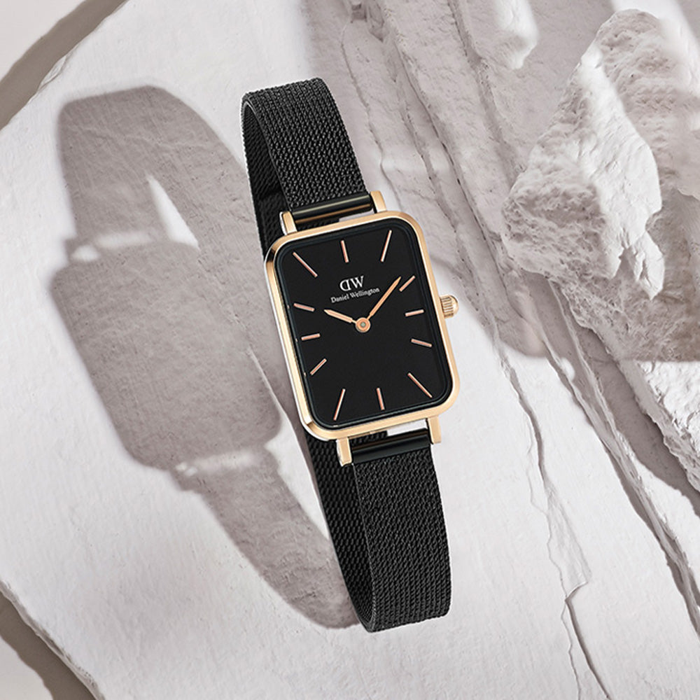  Shop Authentic Daniel Wellington Quadro Ashfield Black Dial Black Mesh Strap Watch For Women - DW00100433 - Luxxuri