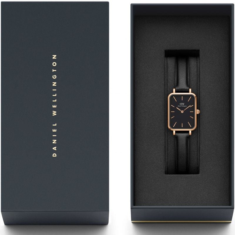  Shop Authentic Daniel Wellington Quadro Sheffield Black Dial Black Leather Strap Watch For Women - DW00100435 - Luxxuri