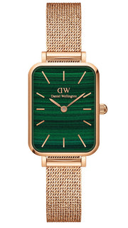 Daniel Wellington Quadro Melrose Green Dial Rose Gold Mesh Strap Watch For Women - DW00100437