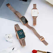  Shop Authentic Daniel Wellington Quadro Melrose Green Dial Rose Gold Mesh Strap Watch For Women - DW00100437 - Luxxuri
