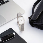  Shop Authentic Daniel Wellington Quadro Sterling White Dial Silver Mesh Strap Watch For Women - DW00100438 - Luxxuri