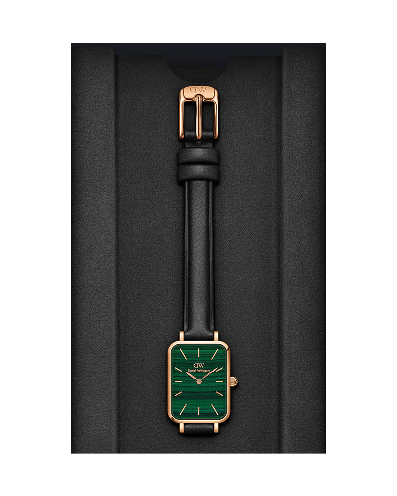  Shop Authentic Daniel Wellington Quadro Pressed Sheffield Green Dial Black Leather Strap Watch For Women - DW00100439 - Luxxuri