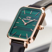  Shop Authentic Daniel Wellington Quadro Pressed Sheffield Green Dial Black Leather Strap Watch For Women - DW00100439 - Luxxuri