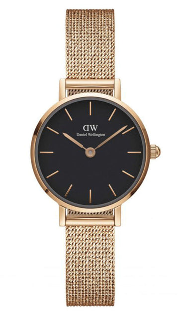  Shop Authentic Daniel Wellington Petite Pressed Melrose Black Dial Rose Gold Mesh Strap Watch For Women - DW00100440 - Luxxuri