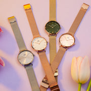  Shop Authentic Daniel Wellington Petite Emerald Green Dial Gold Mesh Strap Watch For Women - DW00100480 - Luxxuri
