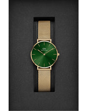  Shop Authentic Daniel Wellington Petite Emerald Green Dial Gold Mesh Strap Watch For Women - DW00100480 - Luxxuri