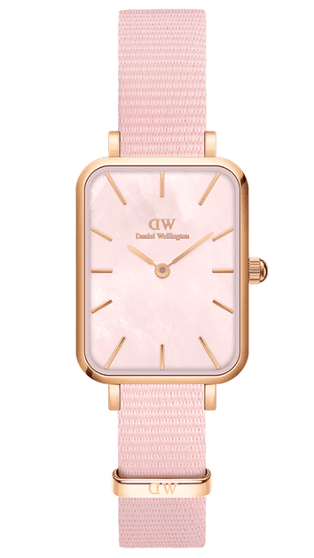  Shop Authentic Daniel Wellington Quadro Pressed Mother of Pearl Pink Dial Pink Nylon Strap Watch For Women - DW00100509 - Luxxuri