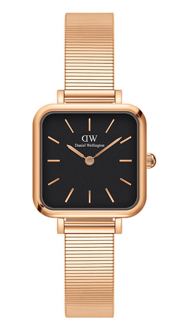 Daniel Wellington Quadro Studio Black Dial Rose Gold Mesh Strap Watch For Women - DW00100518