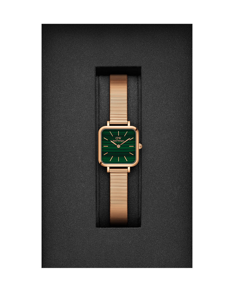  Shop Authentic Daniel Wellington Quadro Studio Green Dial Rose Gold Mesh Strap Watch For Women - DW00100520 - Luxxuri