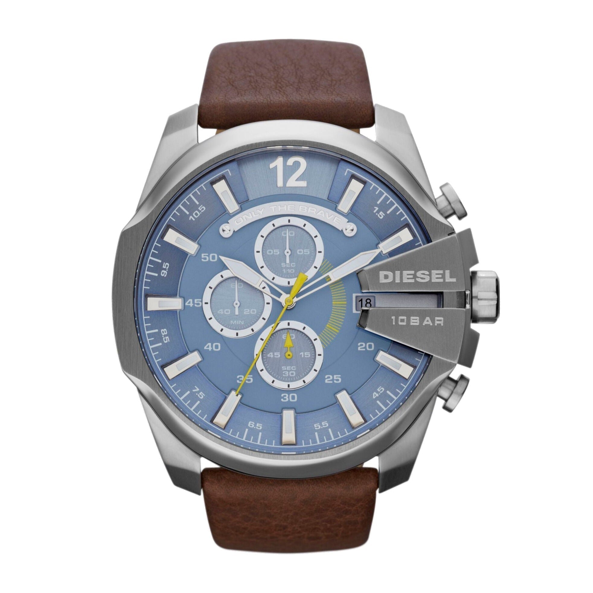  Shop Authentic Diesel Mega Chief Light Blue Dial Brown Leather Strap Watch For Men - DZ4281 - Luxxuri