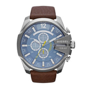  Shop Authentic Diesel Mega Chief Light Blue Dial Brown Leather Strap Watch For Men - DZ4281 - Luxxuri