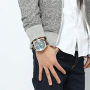  Shop Authentic Diesel Mega Chief Light Blue Dial Brown Leather Strap Watch For Men - DZ4281 - Luxxuri