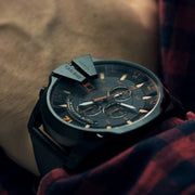  Shop Authentic Diesel Mega Chief Chronograph Black Dial Black Leather Strap Watch For Men - DZ4291 - Luxxuri