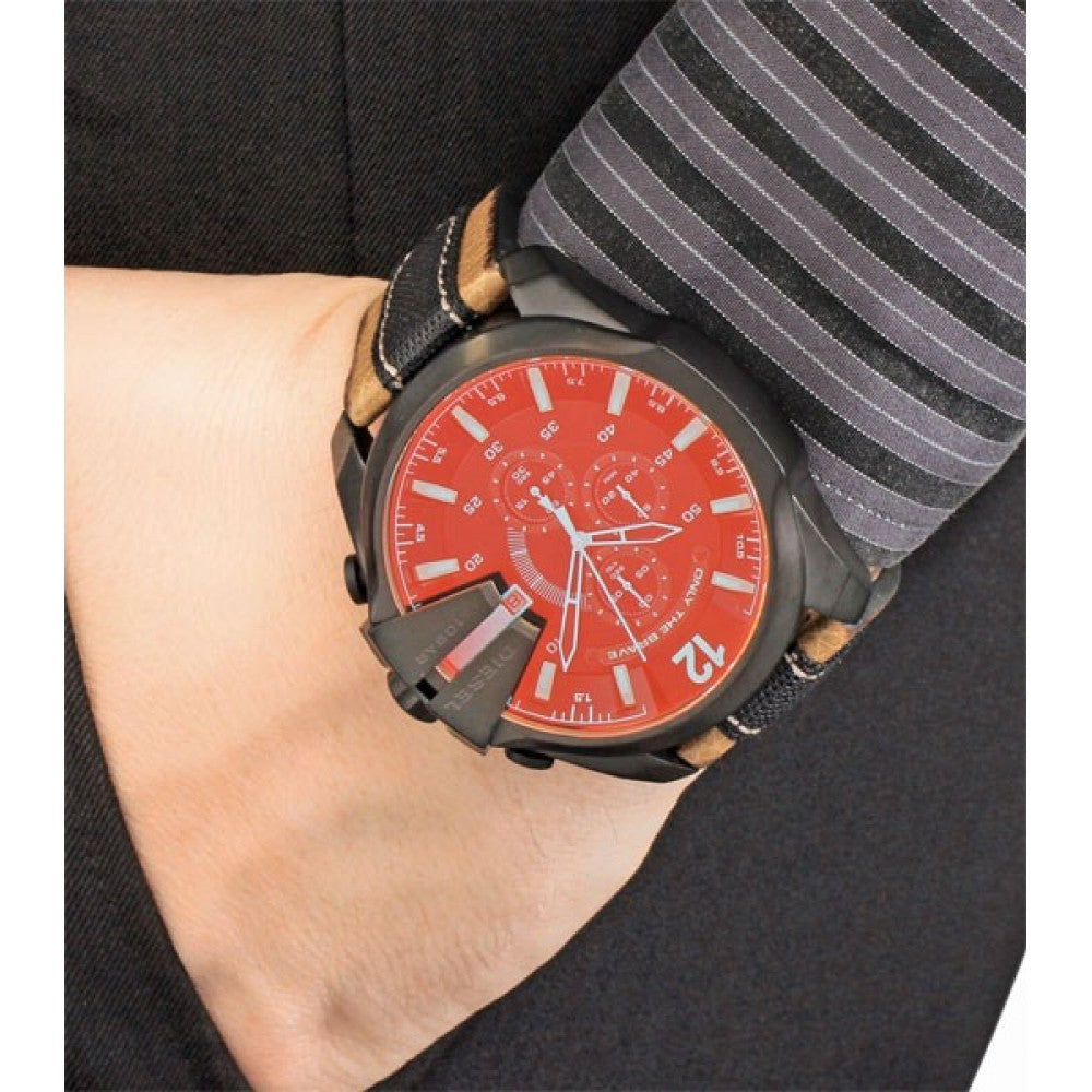  Shop Authentic Diesel Mega Chief Quartz Black Dial Two Tone Leather Strap Watch For Men - DZ4305 - Luxxuri