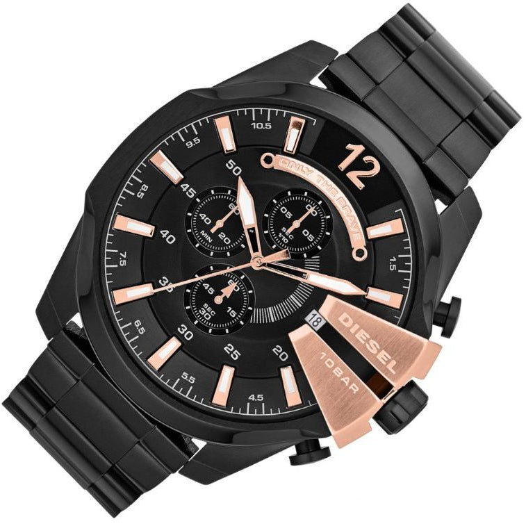  Shop Authentic Diesel Mega Chief Black Dial Black Steel Strap Watch For Men - DZ4309 - Luxxuri