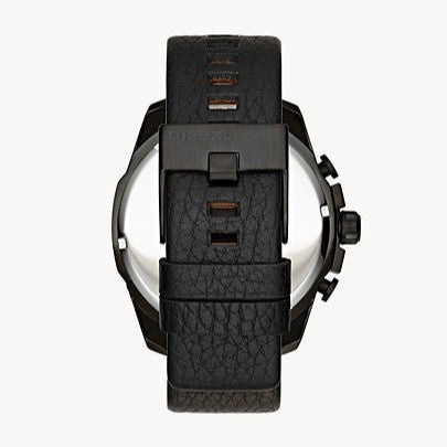  Shop Authentic Diesel Mega Chief Black Dial Black Leather Strap Watch For Men - DZ4323 - Luxxuri