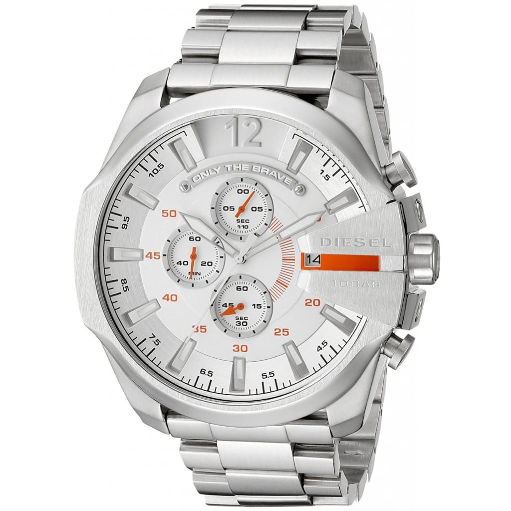  Shop Authentic Diesel Mega Chief Quartz Chronograph White Dial Steel Strap Watch For Men - DZ4328 - Luxxuri