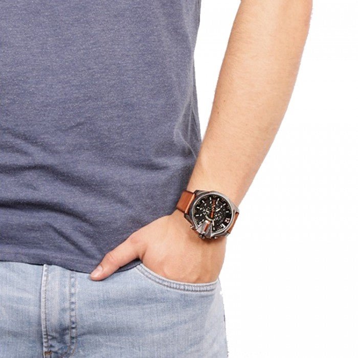  Shop Authentic Diesel Mega Chief Quartz Chronograph Brown Leather Strap Watch For Men - DZ4343 - Luxxuri