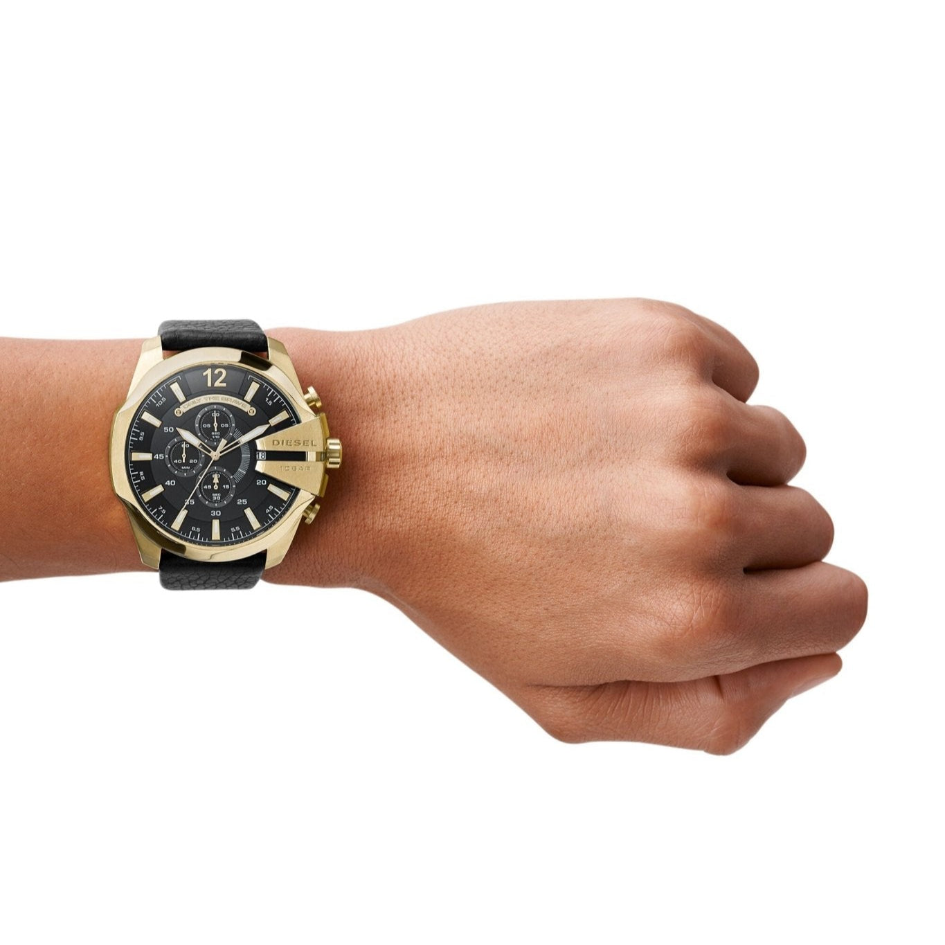  Shop Authentic Diesel Mega Chief Gold & Black Dial Black Leather Strap Watch For Men - DZ4344 - Luxxuri