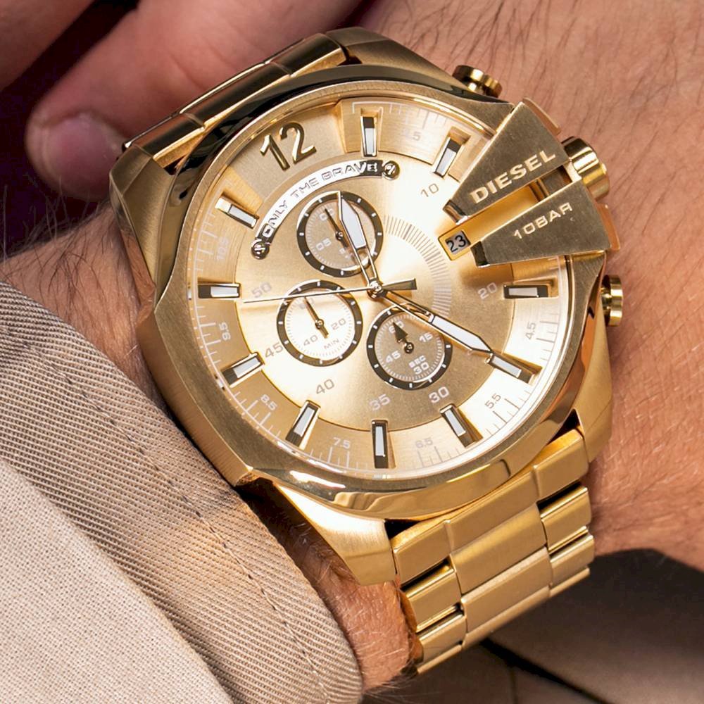  Shop Authentic Diesel Mega Chief Gold Dial Gold Steel Strap Watch For Men - DZ4360 - Luxxuri