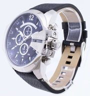  Shop Authentic Diesel Mega Chief Chronograph Blue Dial Black Leather Strap Watch For Men - DZ4423 - Luxxuri