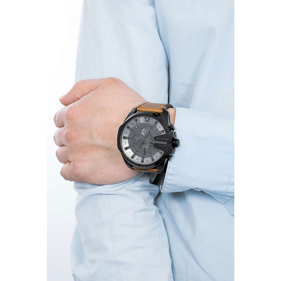  Shop Authentic Diesel Mega Chief Grey Dial Brown Leather Strap Watch For Men - DZ4463 - Luxxuri