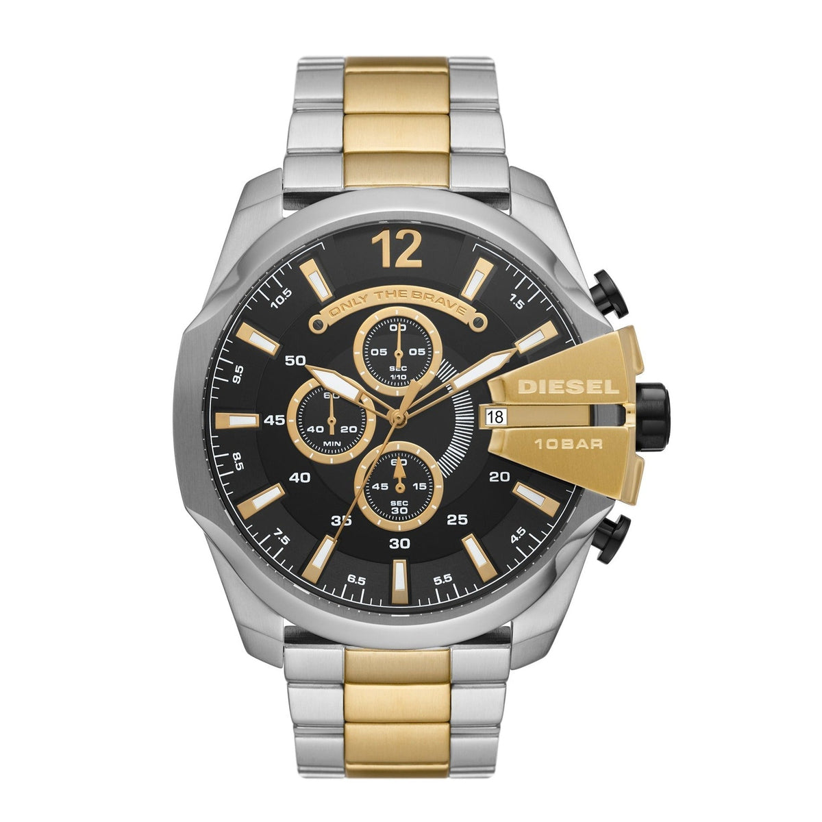 Shop Authentic Diesel Mega Chief Chronograph Black Dial Two Tone Steel Strap Watch For Men - DZ4581 - Luxxuri