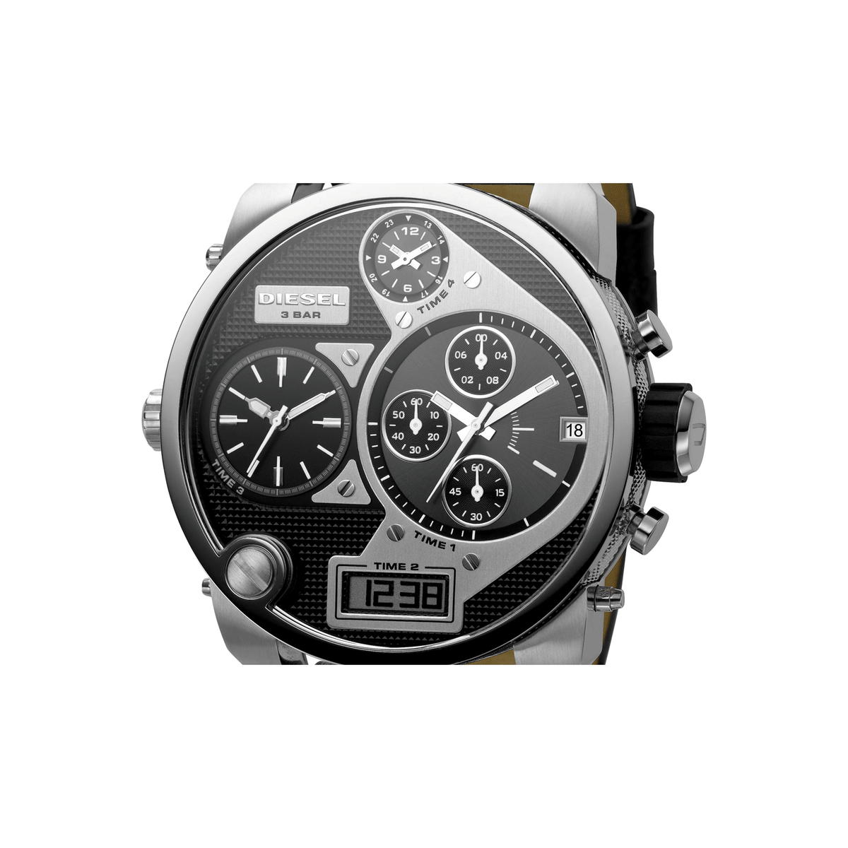  Shop Authentic Diesel Mr Daddy Chronograph White Dial Black Leather Strap Watch For Men - DZ7125 - Luxxuri