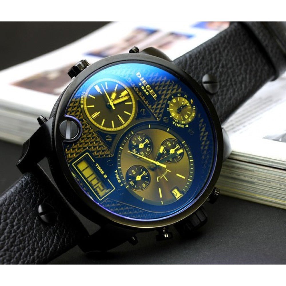  Shop Authentic Diesel Big Daddy Blue Dial Black Leather Strap Watch For Men - DZ7127 - Luxxuri