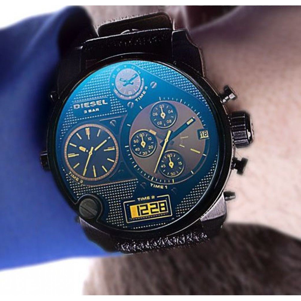  Shop Authentic Diesel Big Daddy Blue Dial Black Leather Strap Watch For Men - DZ7127 - Luxxuri