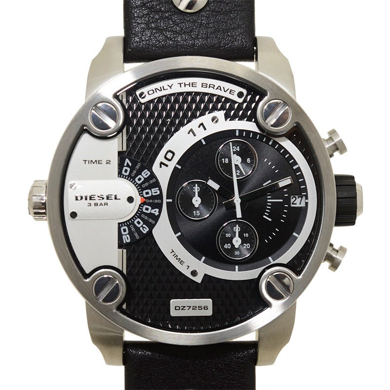  Shop Authentic Diesel Little Daddy Black Dial Black Leather Strap Watch For Men - DZ7256 - Luxxuri