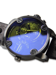  Shop Authentic Diesel Little Daddy Blue Dial Black Leather Strap Watch For Men - DZ7257 - Luxxuri