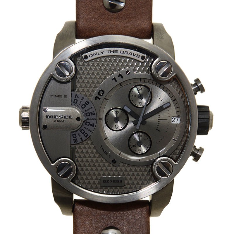  Shop Authentic Diesel Little Daddy SBA Small Sized Grey Dial Brown Leather Strap Watch For Men - DZ7258 - Luxxuri
