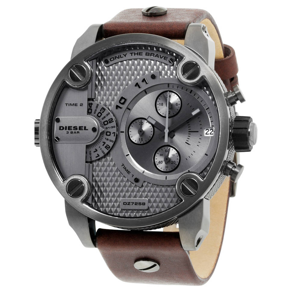  Shop Authentic Diesel Little Daddy SBA Small Sized Grey Dial Brown Leather Strap Watch For Men - DZ7258 - Luxxuri