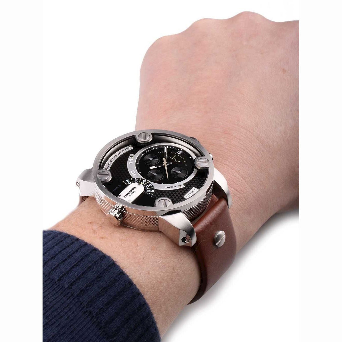  Shop Authentic Diesel SBA Dual Time Black Dial Brown Leather Strap Watch For Men - DZ7264 - Luxxuri