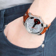  Shop Authentic Diesel Mini Daddy Silver Dial Brown Leather Strap Watch For Men - DZ7309 - Luxxuri