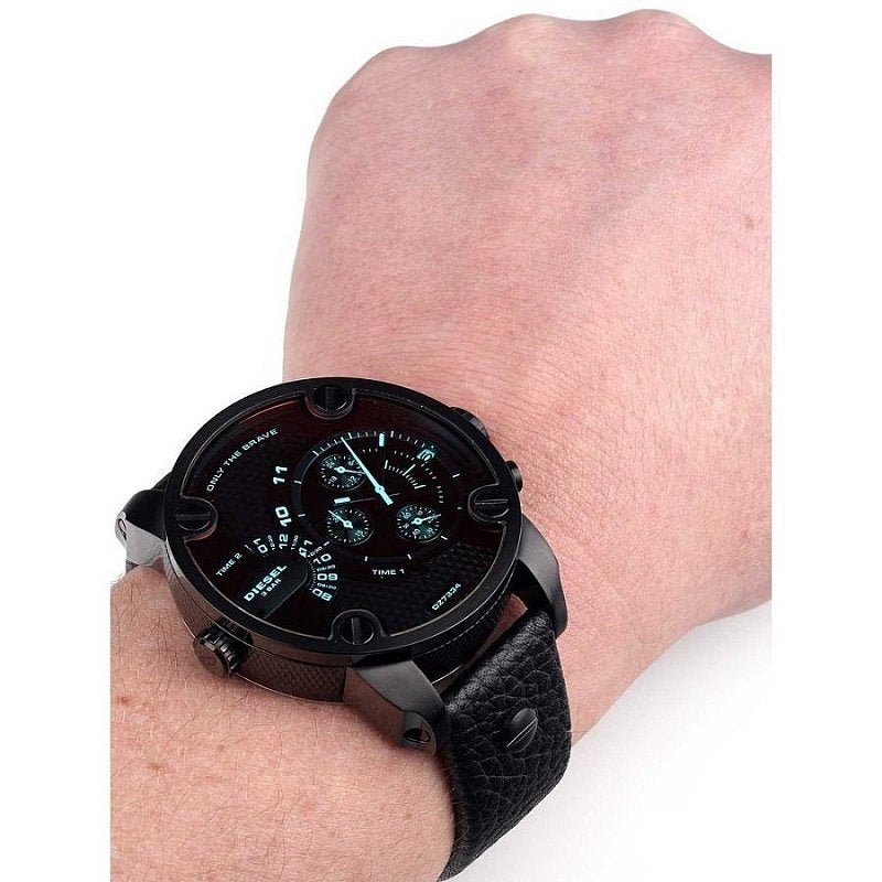  Shop Authentic Diesel Little Daddy Black Dial Black Leather Strap Watch For Men - DZ7334 - Luxxuri