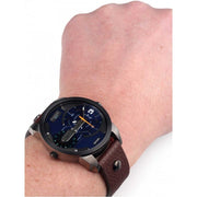  Shop Authentic Diesel Mini Daddy Analog Blue Dial Brown Leather Strap Watch For Men - DZ7339 - Luxxuri