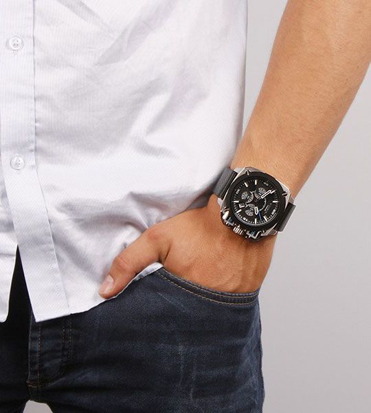  Shop Authentic Diesel BAMF Chronograph Black Dial Black Leather Strap Watch For Men - DZ7345 - Luxxuri