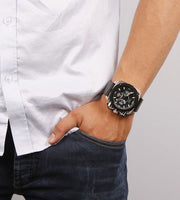  Shop Authentic Diesel BAMF Chronograph Black Dial Black Leather Strap Watch For Men - DZ7345 - Luxxuri
