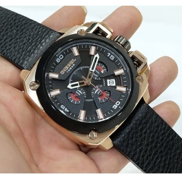  Shop Authentic Diesel BAMF Chronograph Black Dial Black Leather Strap Watch For Men - DZ7346 - Luxxuri
