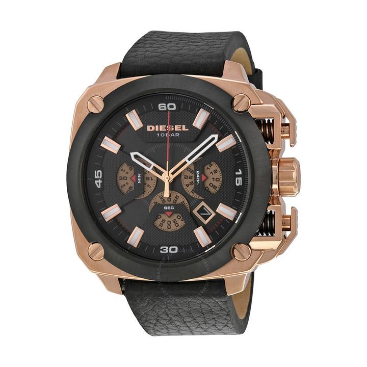  Shop Authentic Diesel BAMF Chronograph Black Dial Black Leather Strap Watch For Men - DZ7346 - Luxxuri